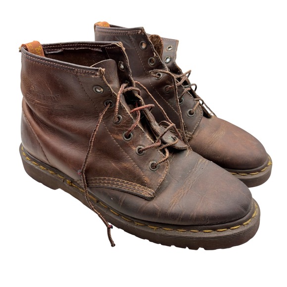 Vintage Dr Martens Brown Leather Lace Up Boots Mens 8 Eyelet Grunge Y2K 90s Punk
